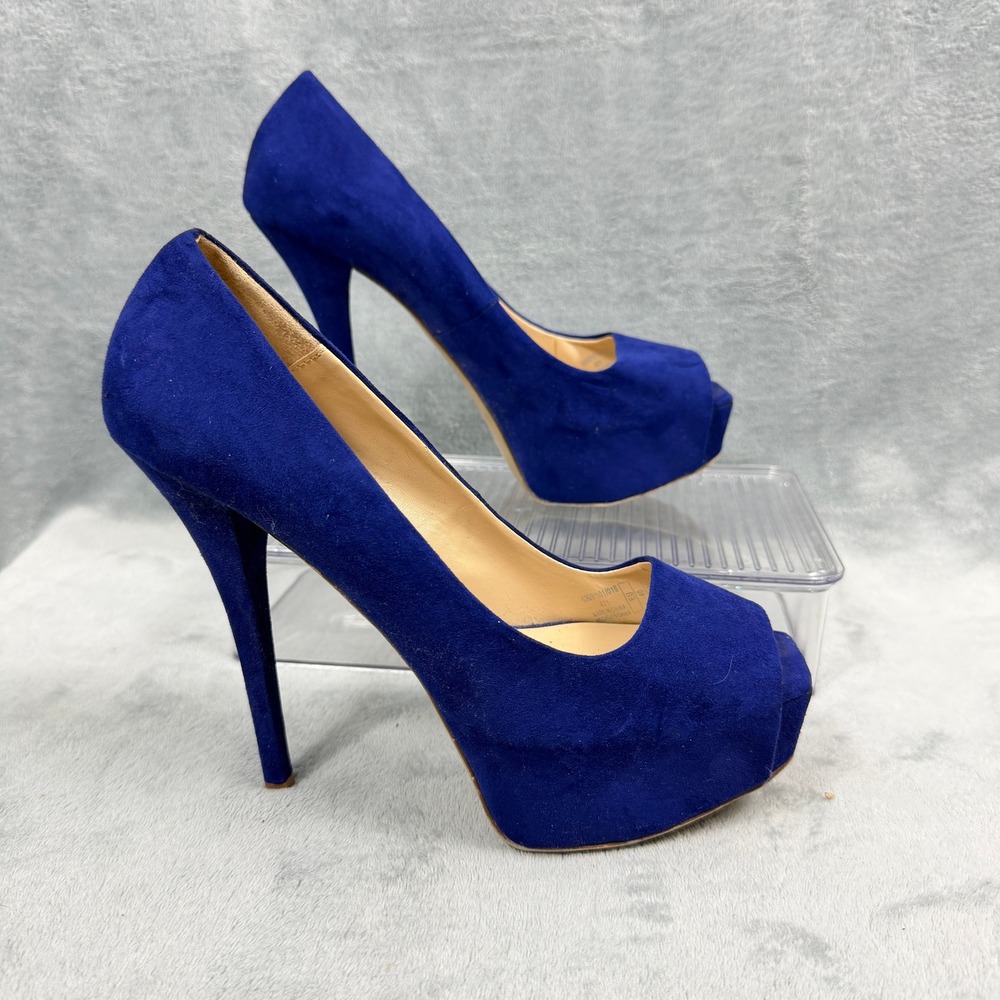 Zara Women 40 Royal Blue Suede Platform Peep Toe High Heel Stiletto Pump Y2K